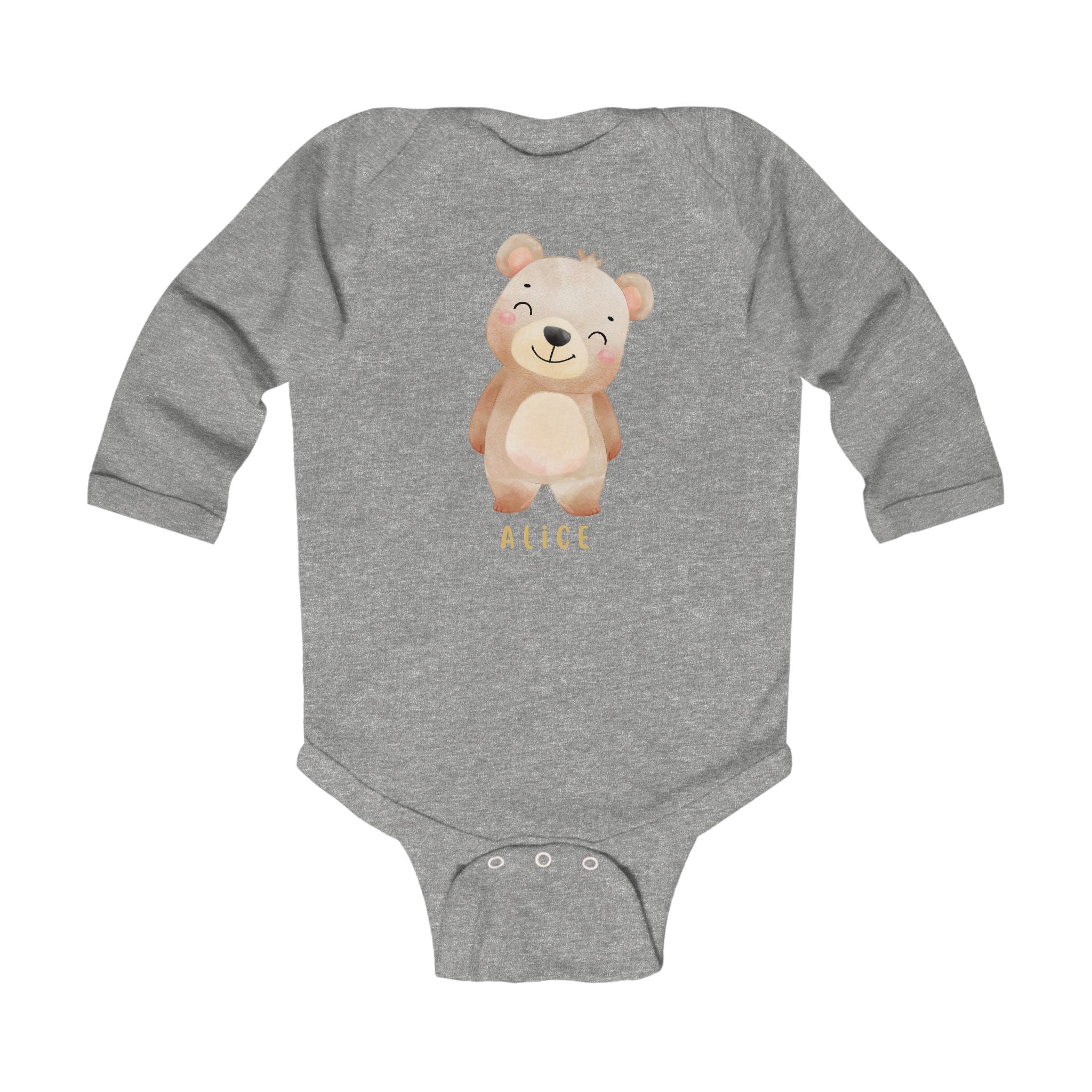 Personalized Bear Infant Long Sleeve Bodysuit with a Name