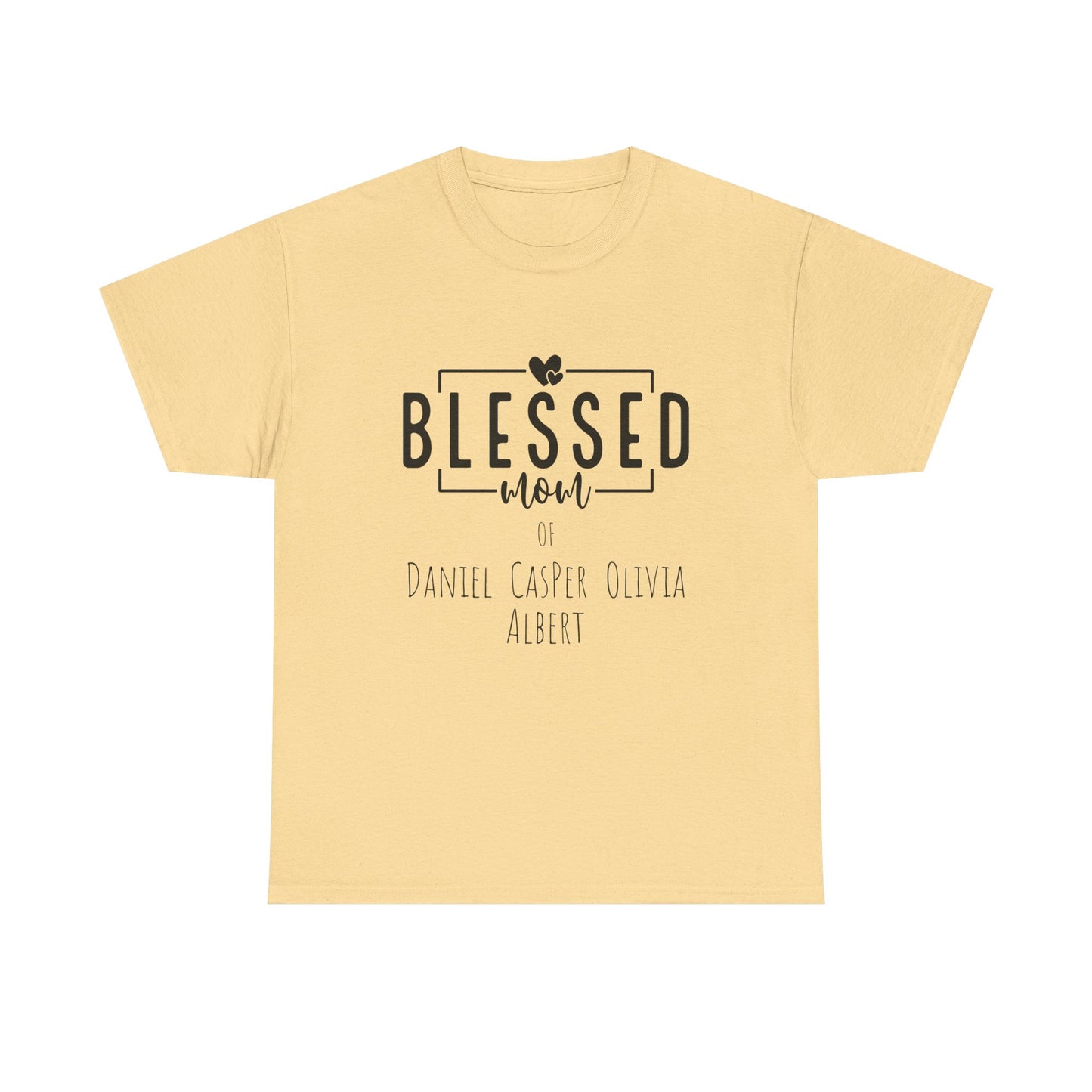 Personalized Blessed Mom Heavy Cotton Tee in different colors - with your kids names!