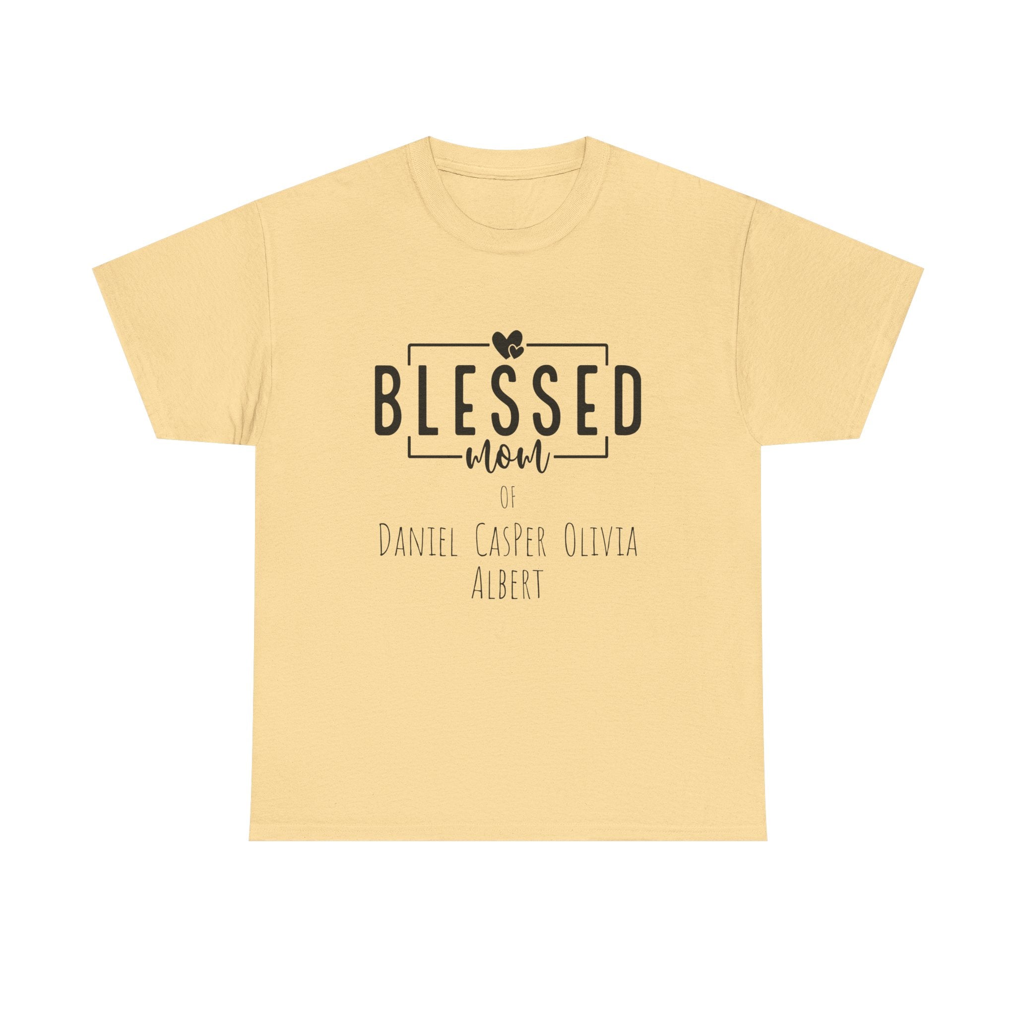Personalized Blessed Mom Heavy Cotton Tee in different colors - with your kids names!