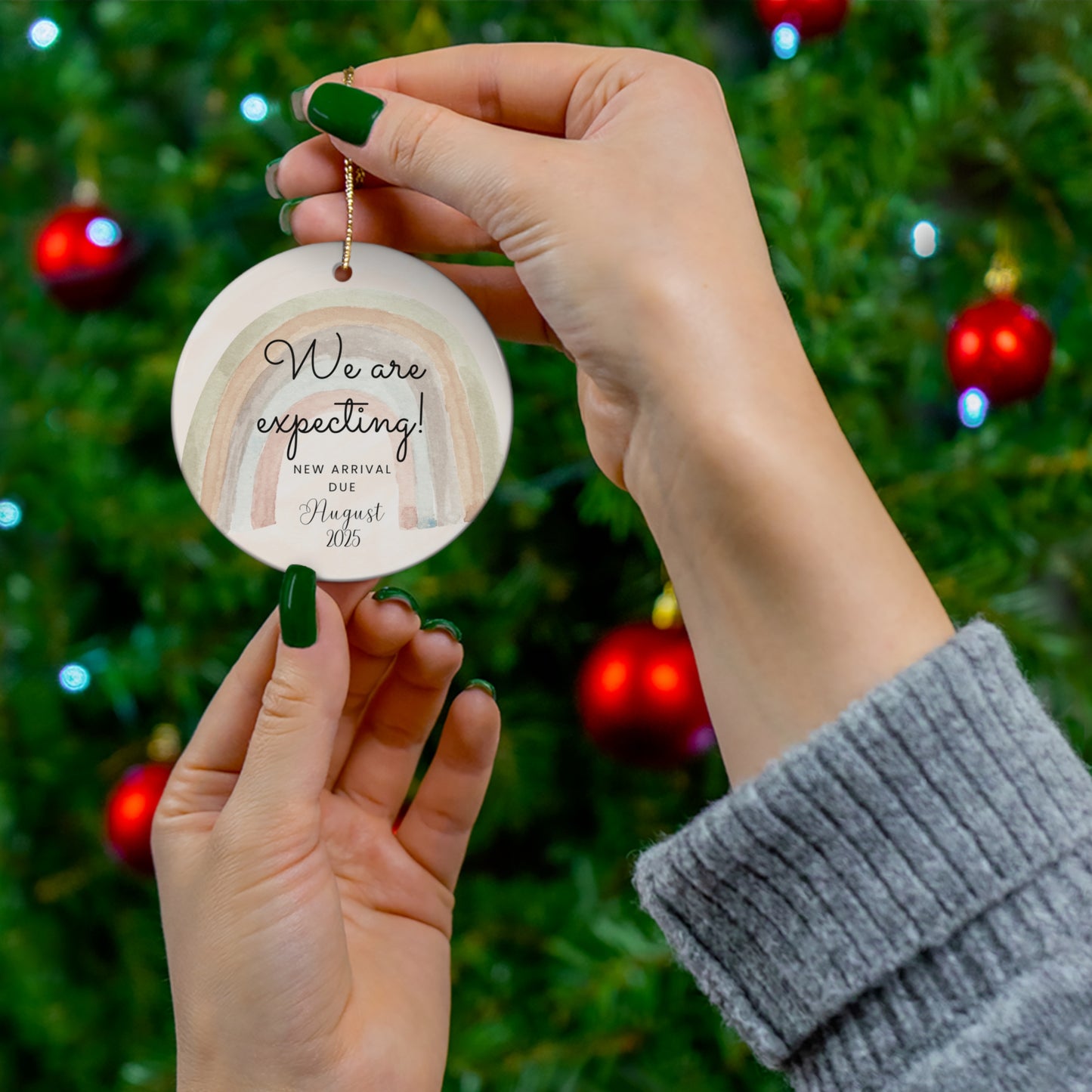 Ceramic Ornament, Pregnancy Announcement with Personalized Date/Month