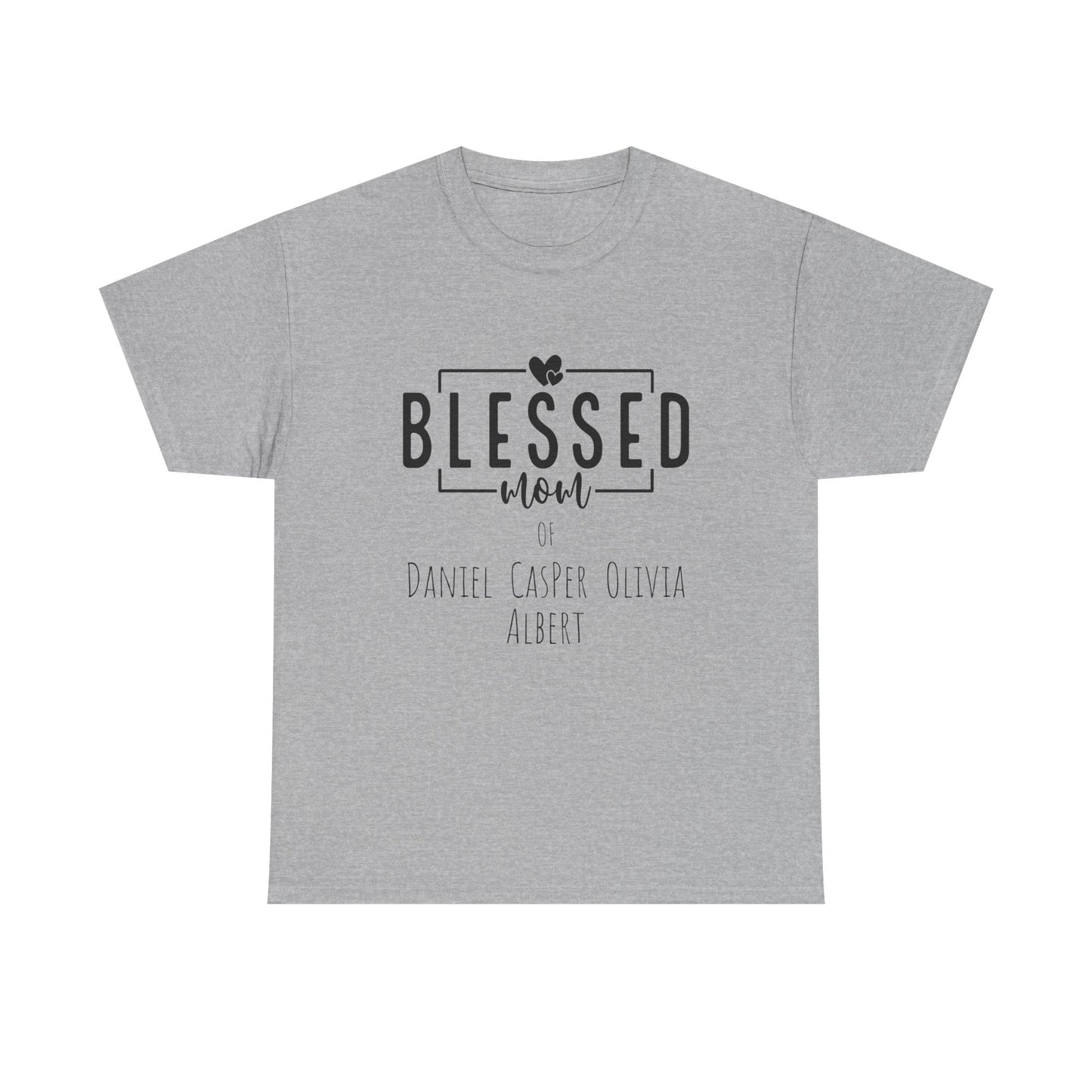 Personalized Blessed Mom Heavy Cotton Tee in different colors - with your kids names!