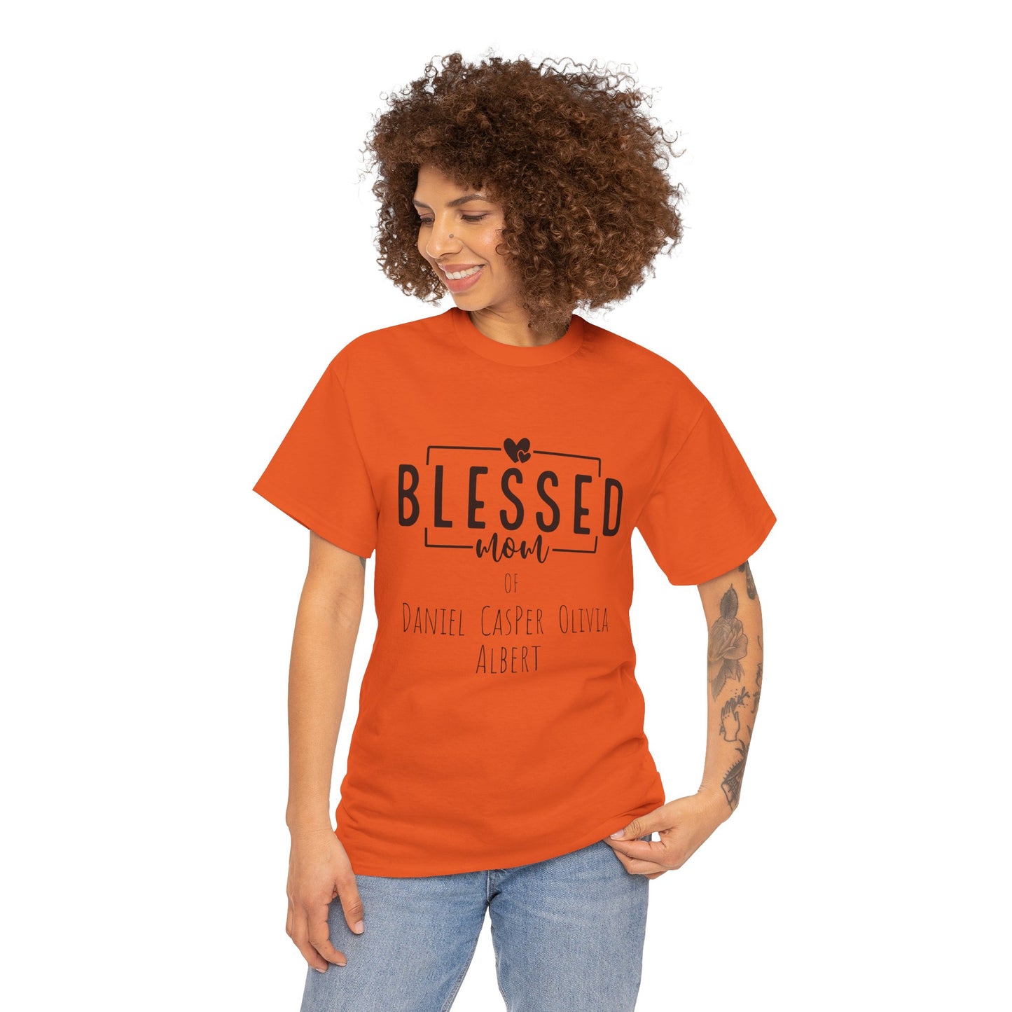 Personalized Blessed Mom Heavy Cotton Tee in different colors - with your kids names!