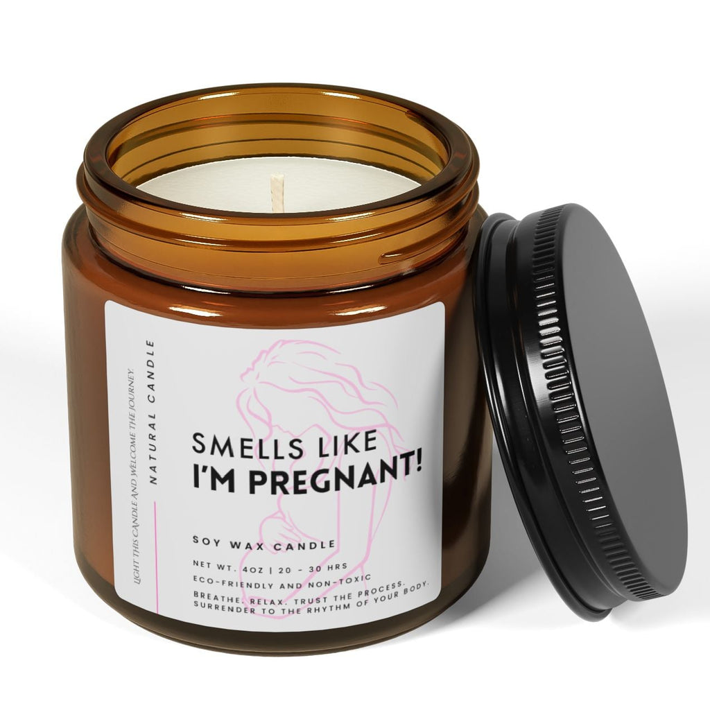 pregnancy hypnobirthing Candle in an amber jar with a label on a white background