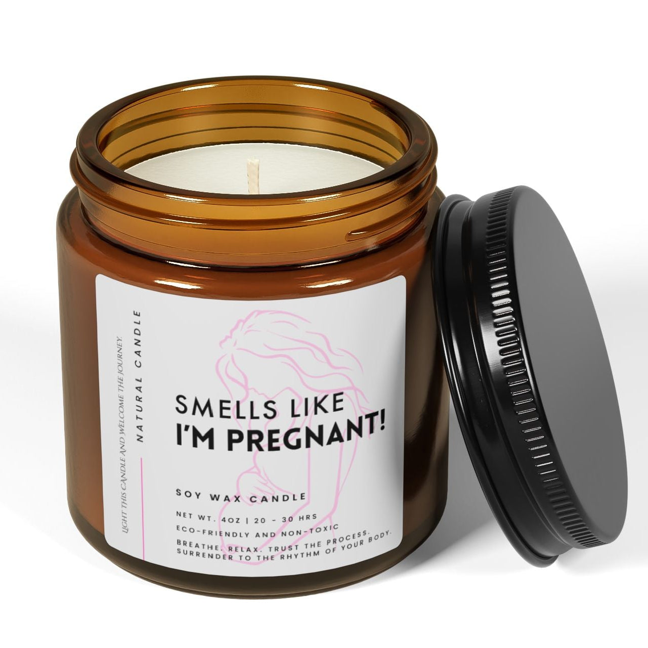 pregnancy hypnobirthing Candle in an amber jar with a label on a white background