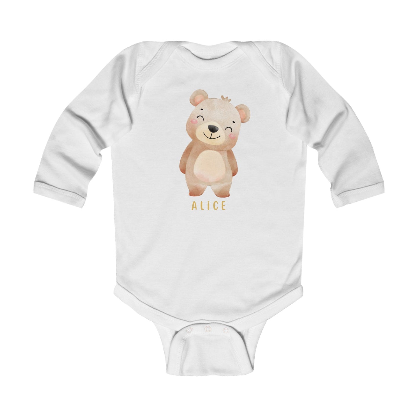 Personalized Bear Infant Long Sleeve Bodysuit with a Name