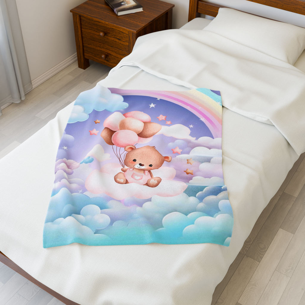 Plush Baby Bear Blanket - Pink Cozy Velveteen Throw