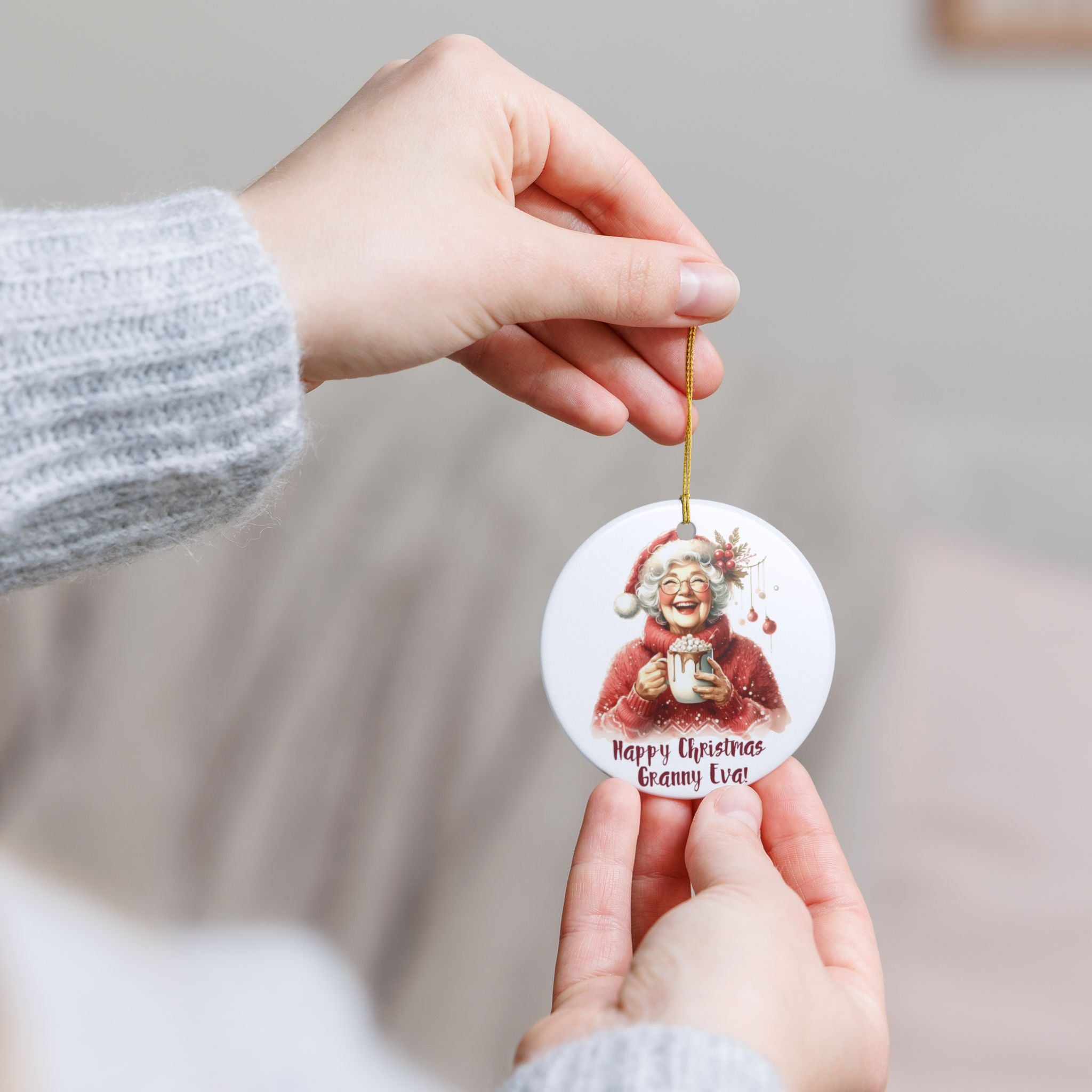 Christmas Personalized Ceramic Ornament for Grandma – Holiday Keepsake - 5 designs and Your own text