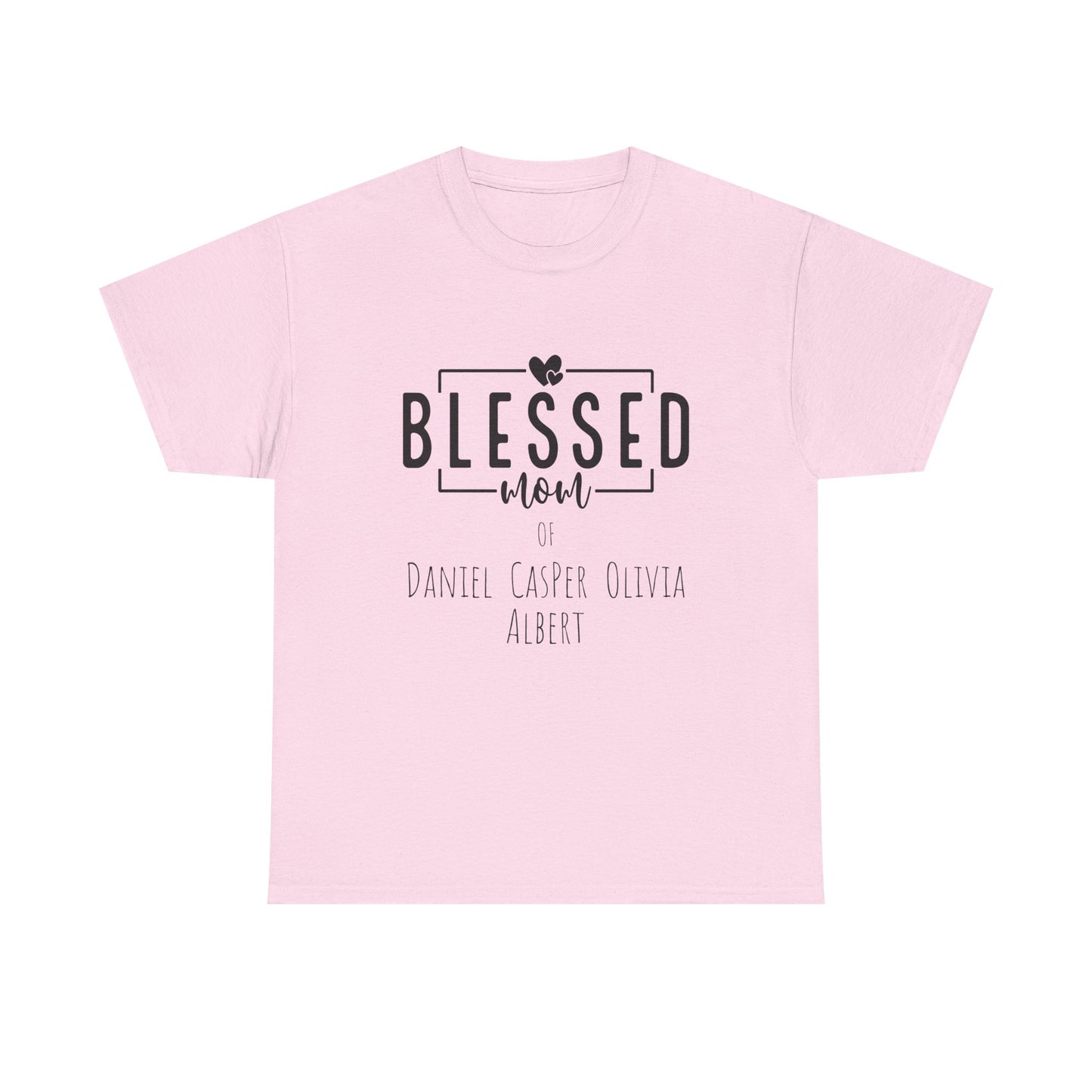 Personalized Blessed Mom Heavy Cotton Tee in different colors - with your kids names!