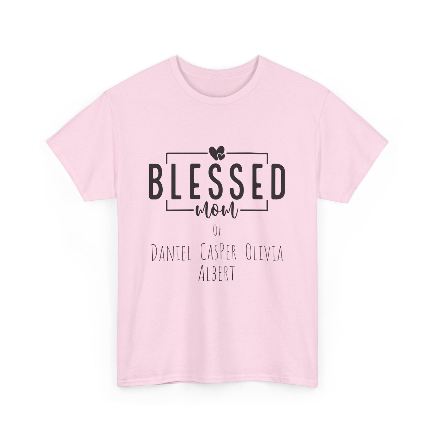 Personalized Blessed Mom Heavy Cotton Tee in different colors - with your kids names!