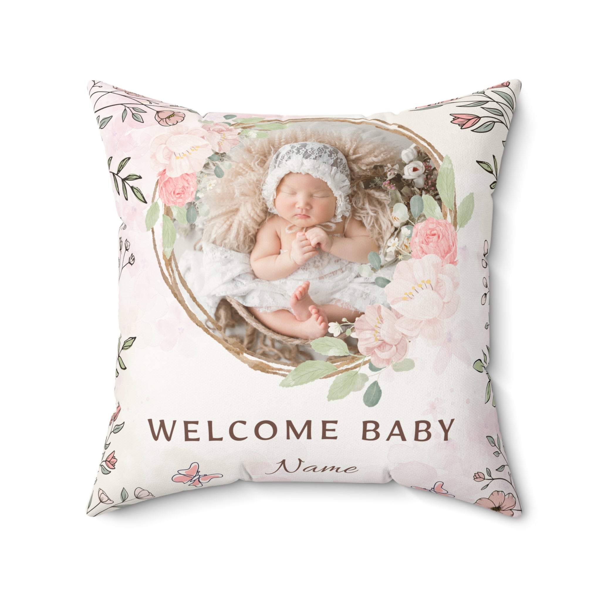 Personalized pillow with baby's photo and name