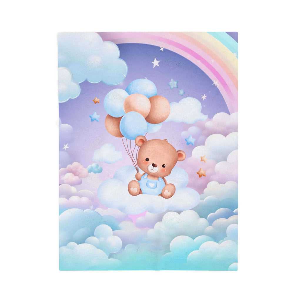 Plush Baby Bear Blanket - Blue Cozy Velveteen Throw