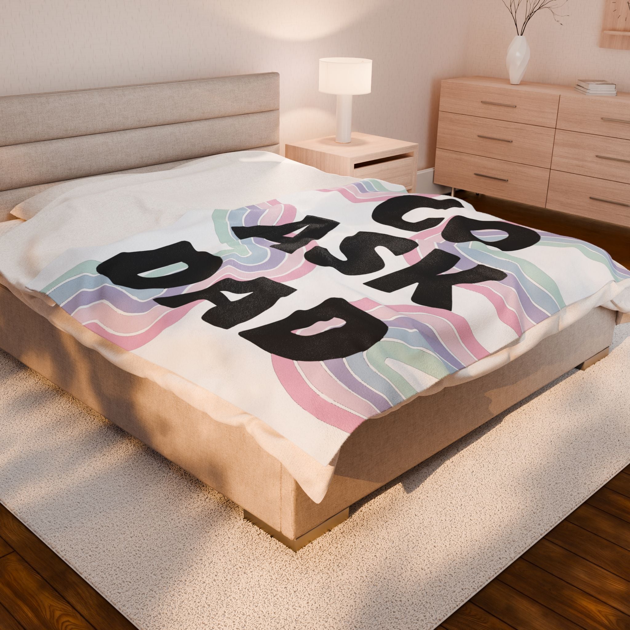 Velveteen Plush Blanket Go Ask Dad Rainbow