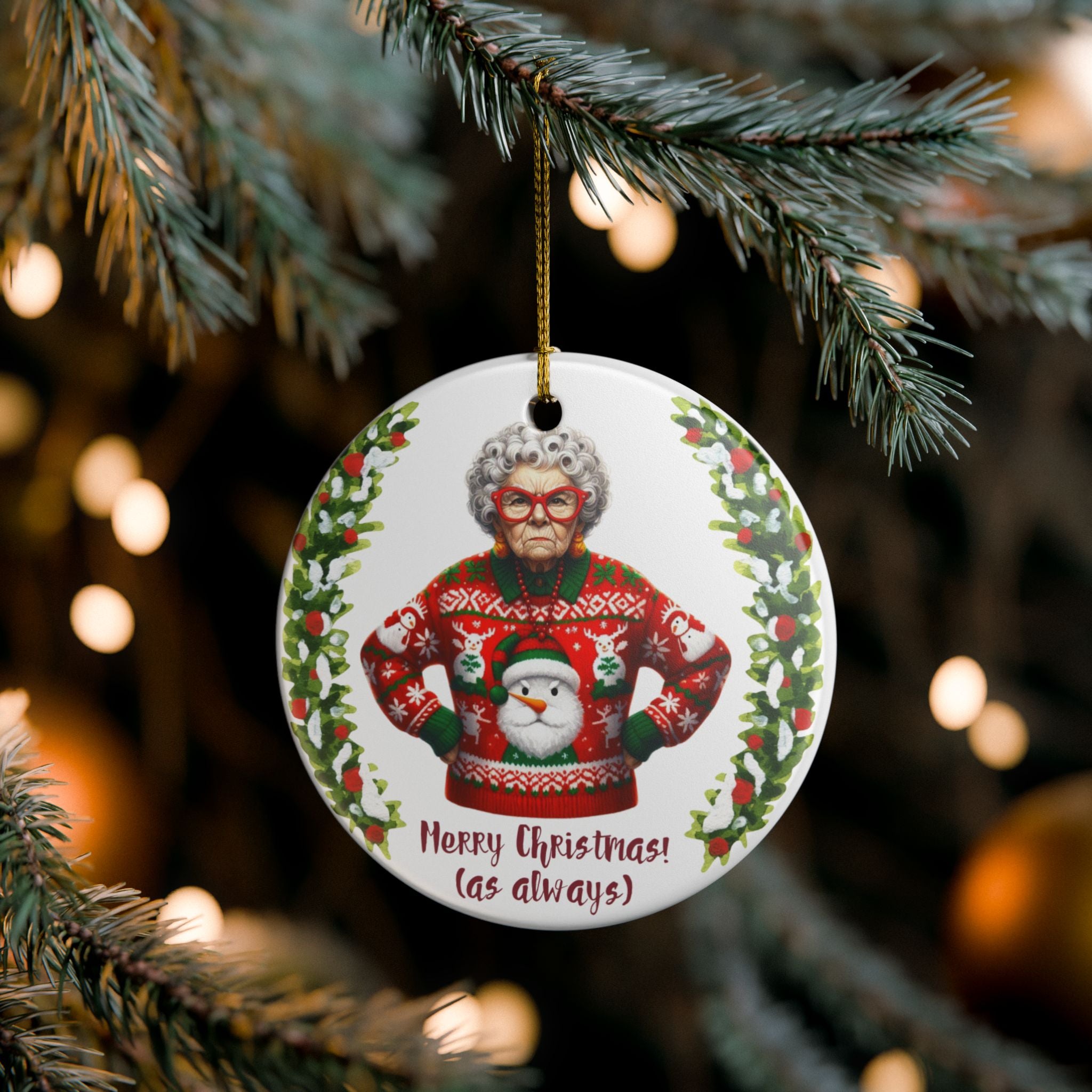 Christmas Personalized Ceramic Ornament for Grandma – Holiday Keepsake - 5 designs and Your own text