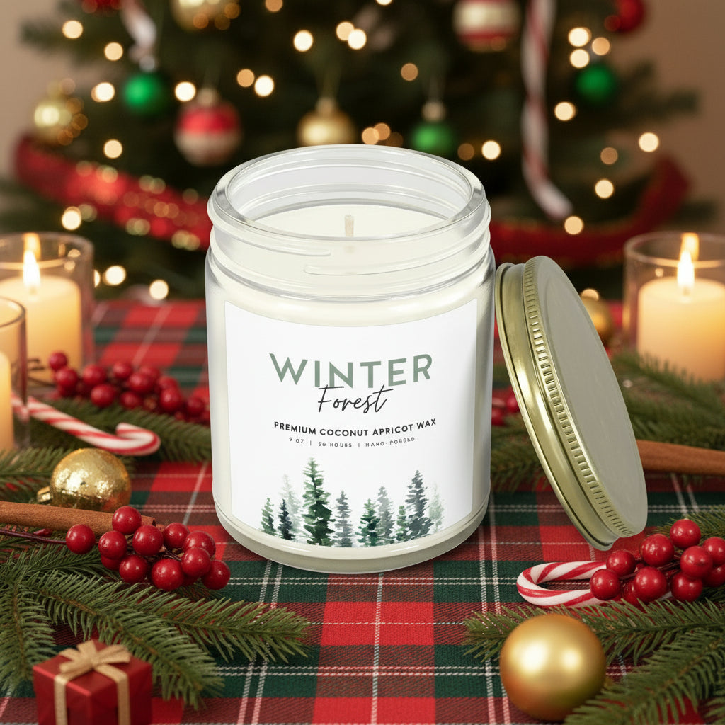 Winter Forest Scented Candle, Coconut Apricot Wax (9oz)