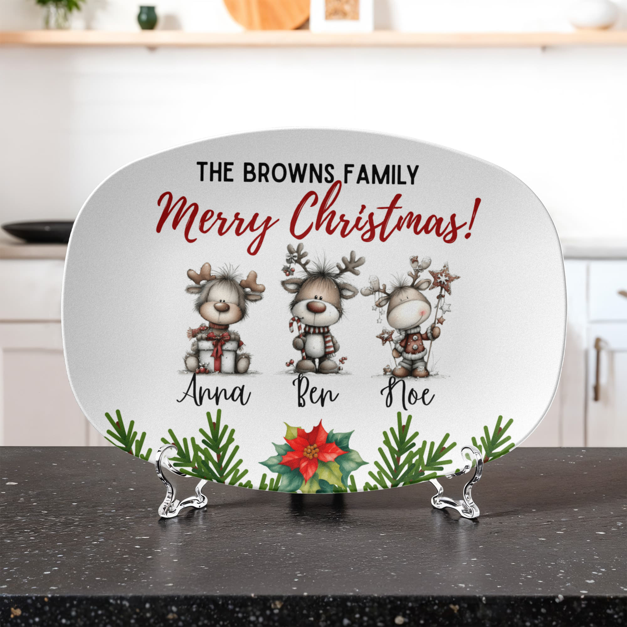 Reindeer family personalized Christmas platter