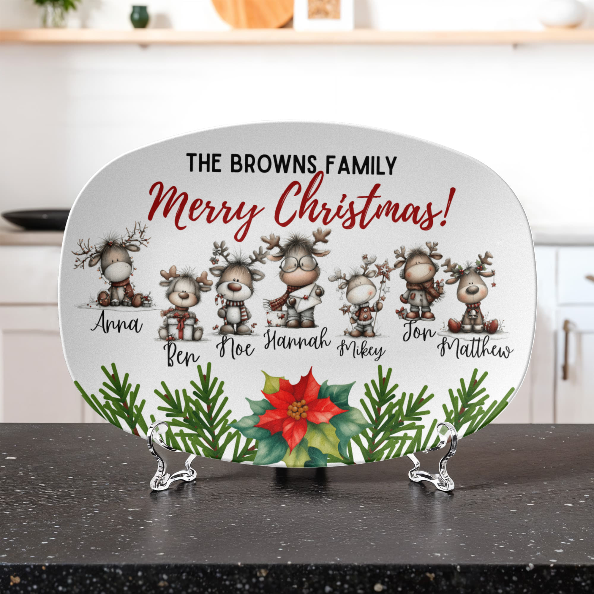 Reindeer family personalized Christmas platter