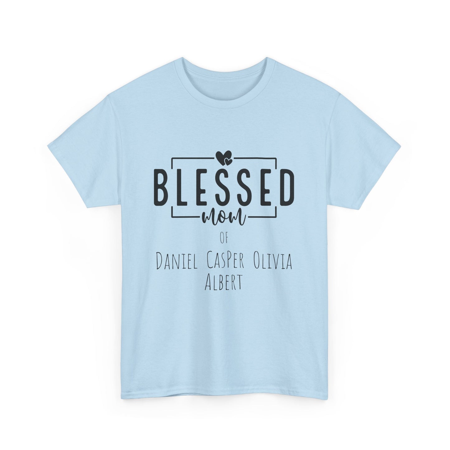 Personalized Blessed Mom Heavy Cotton Tee in different colors - with your kids names!