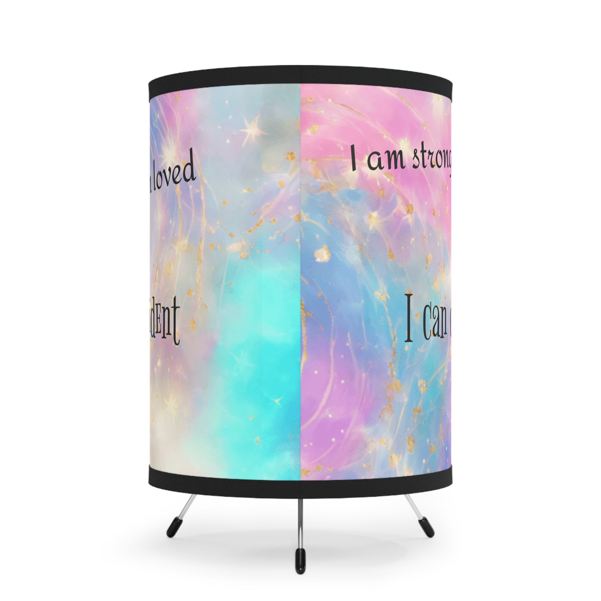 Decorative lamp with motivational phrases on a pastel gradient background