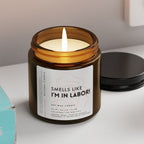 Candle labeled 'Smells like I'm in labor!' for homebirth, hypnobirth