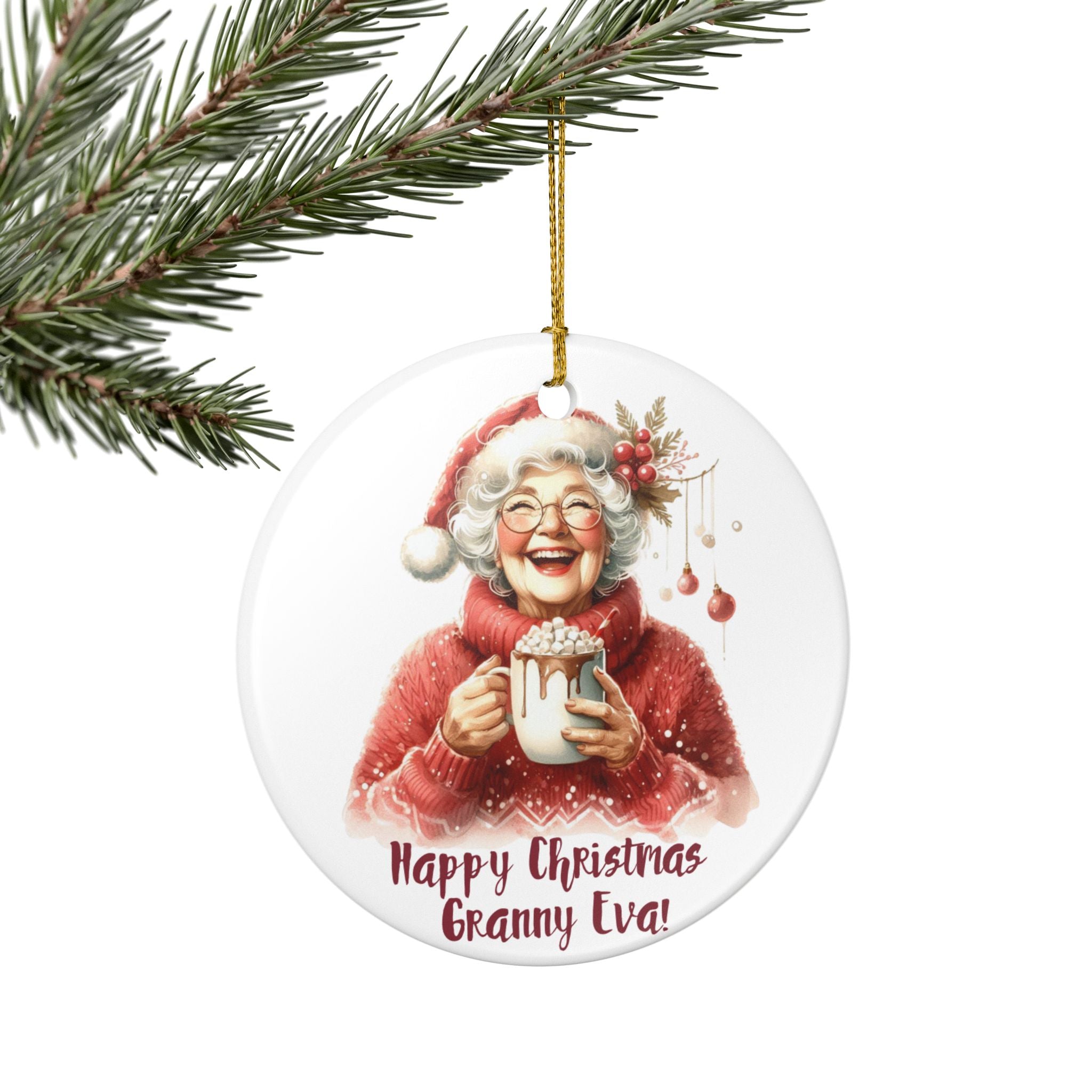 Christmas Personalized Ceramic Ornament for Grandma – Holiday Keepsake - 5 designs and Your own text