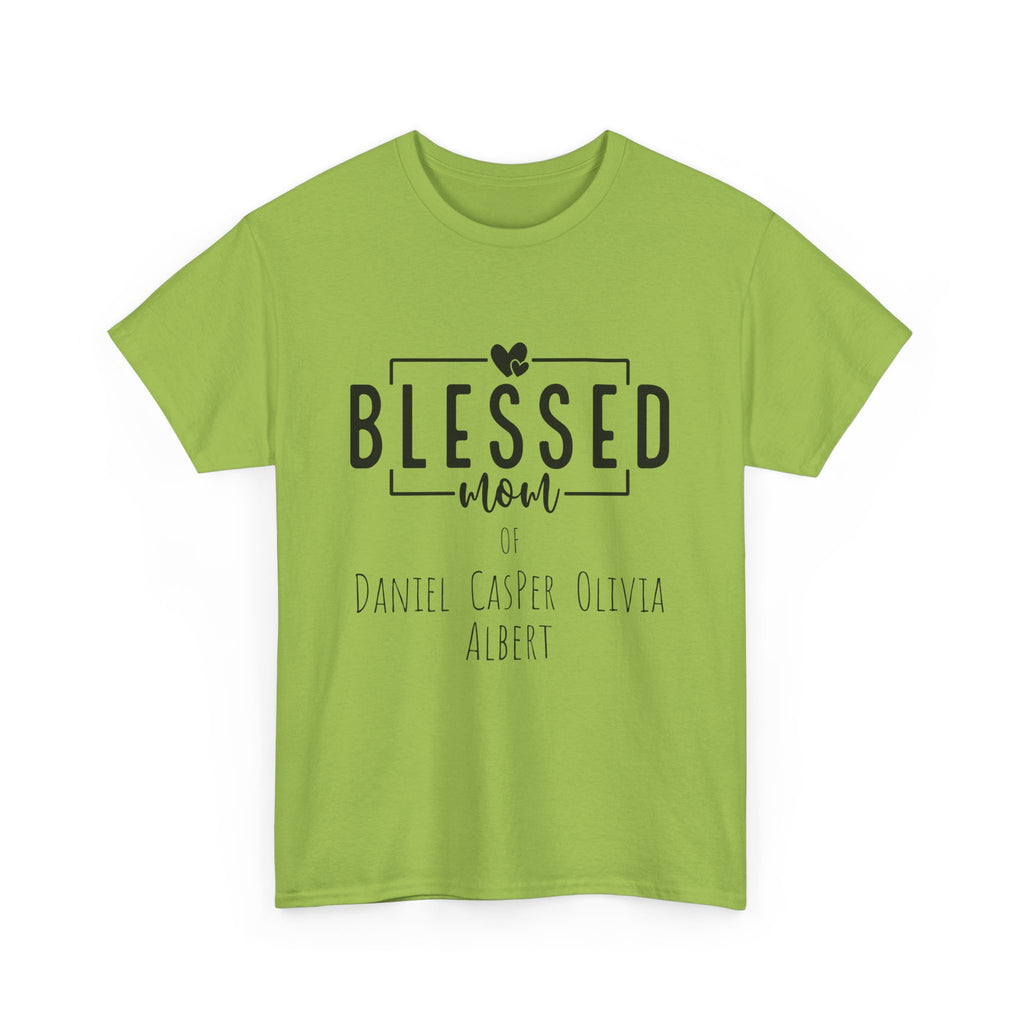 Personalized Blessed Mom Heavy Cotton Tee in different colors - with your kids names!