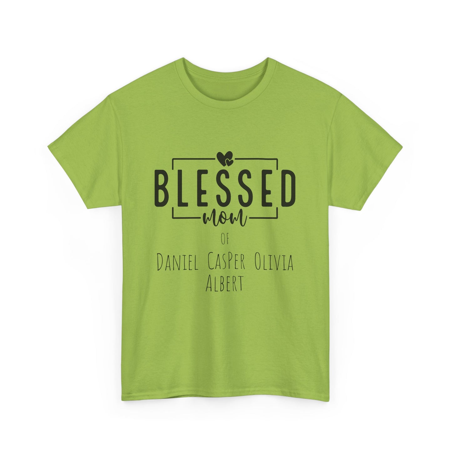 Personalized Blessed Mom Heavy Cotton Tee in different colors - with your kids names!