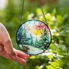 Winter Mountain Stained Glass Suncatcher – Christma Window Art