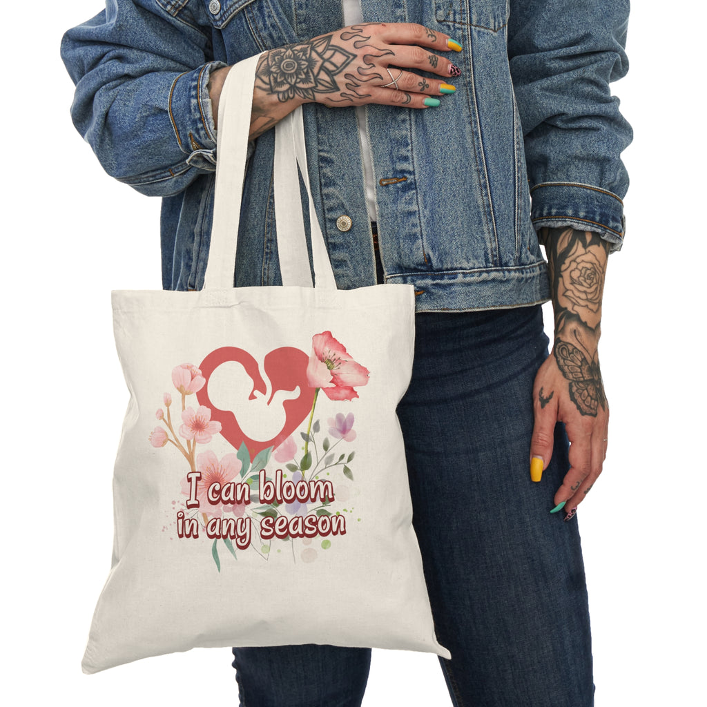 Bolsa de tela natural 100% algodón Estampado por ambos lados | Puedo florecer en cualquier estación