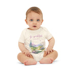 Baby onesie with "So grateful to be alive!" text and pastel nature design, made from soft 100% Airlume cotton natural