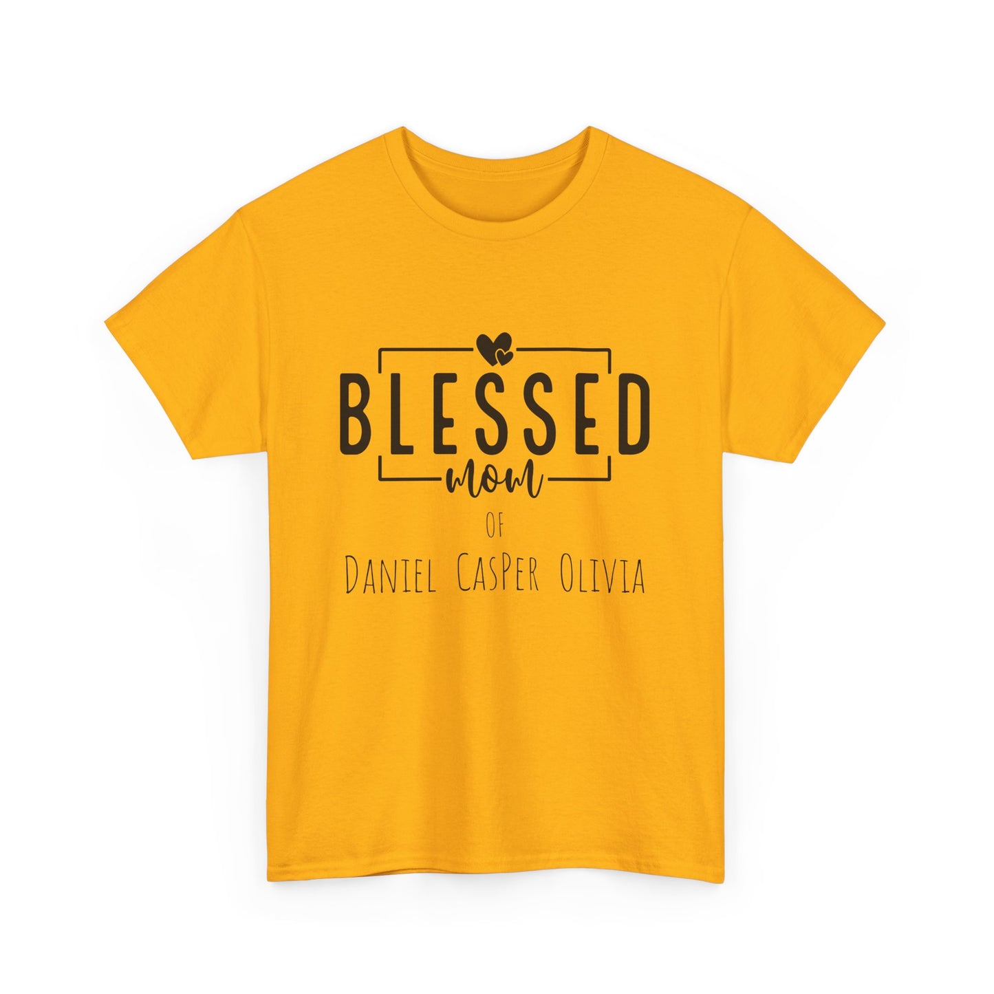 Personalized Blessed Mom Heavy Cotton Tee in different colors - with your kids names!