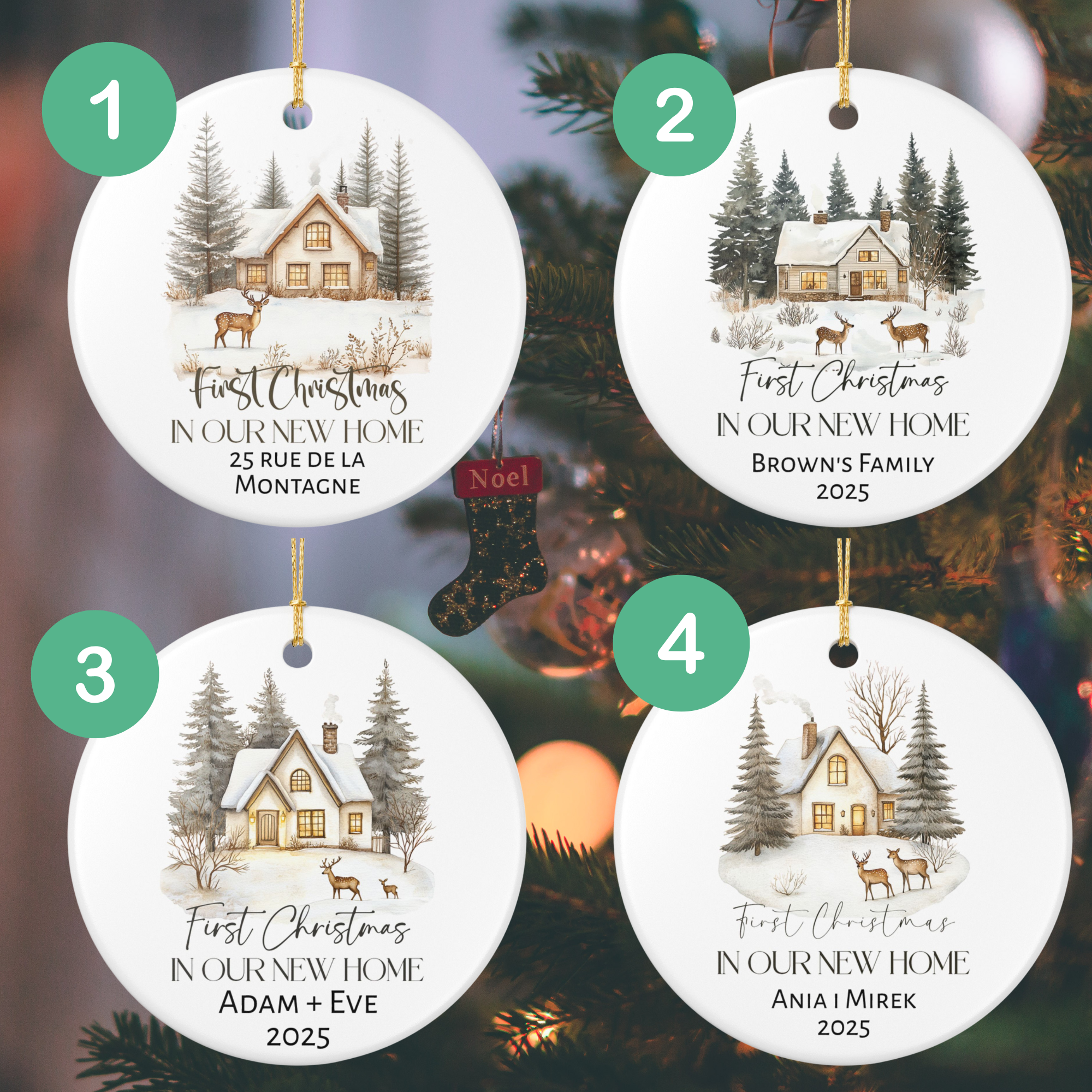 First Christmas in New Home - Ceramic Decoration Ornament, Personalized, 4 designs