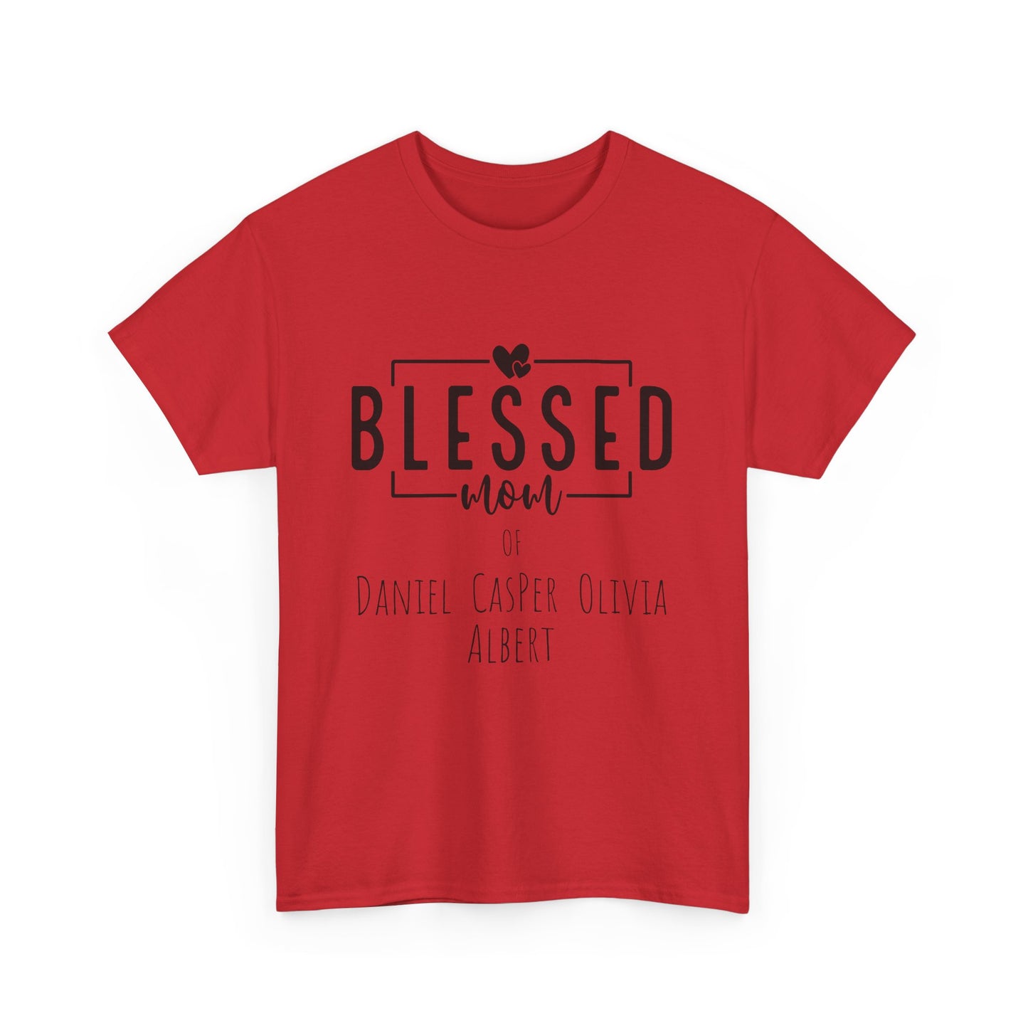 Personalized Blessed Mom Heavy Cotton Tee in different colors - with your kids names!