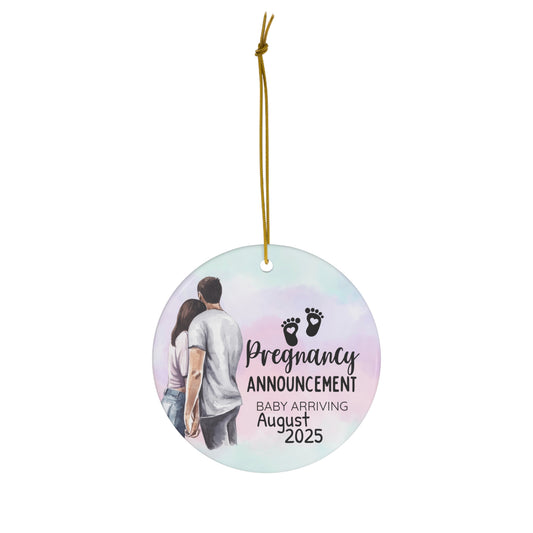 Ceramic Ornament double-sided, Pregnancy Announcement with Personalized Date/Month