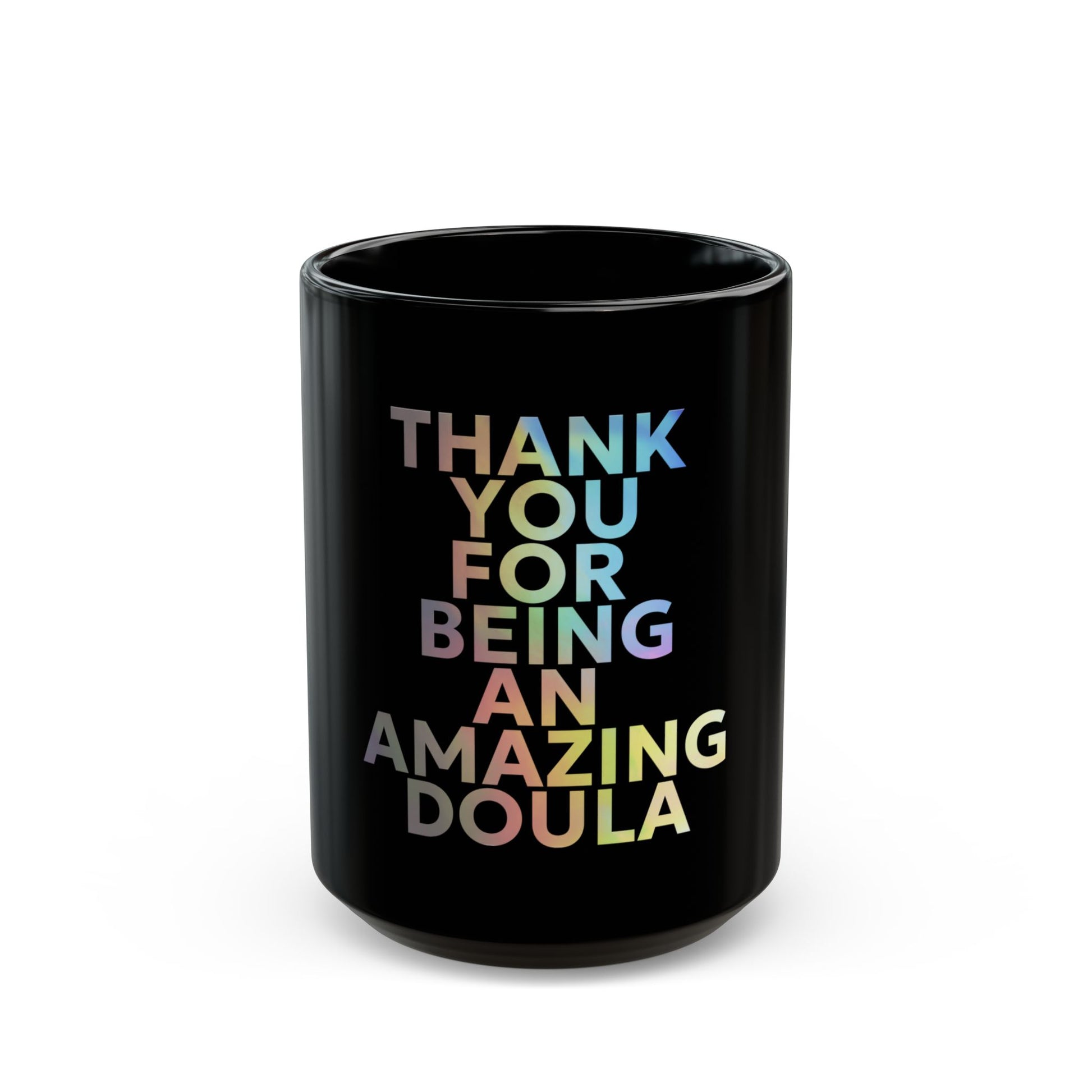 Taza negra (11 oz, 15 oz) Gracias por Doula