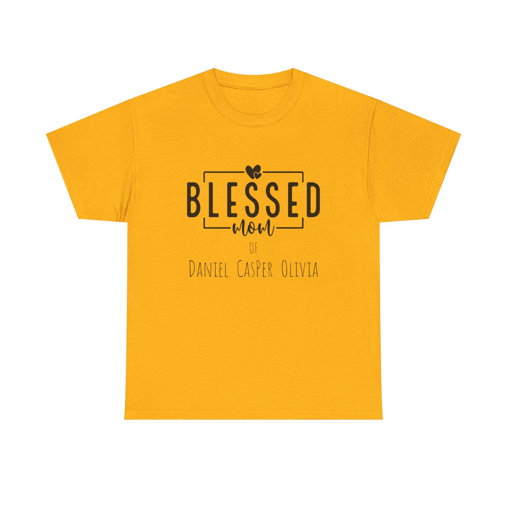 Personalized Blessed Mom Heavy Cotton Tee in different colors - with your kids names!