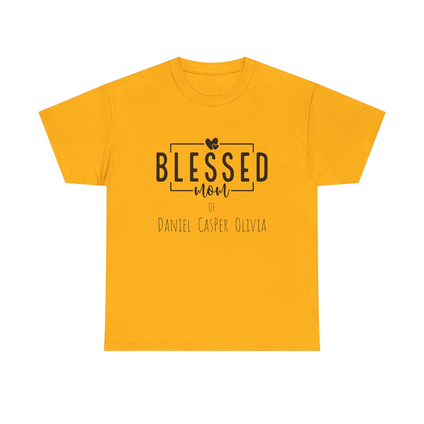 Personalized Blessed Mom Heavy Cotton Tee in different colors - with your kids names!