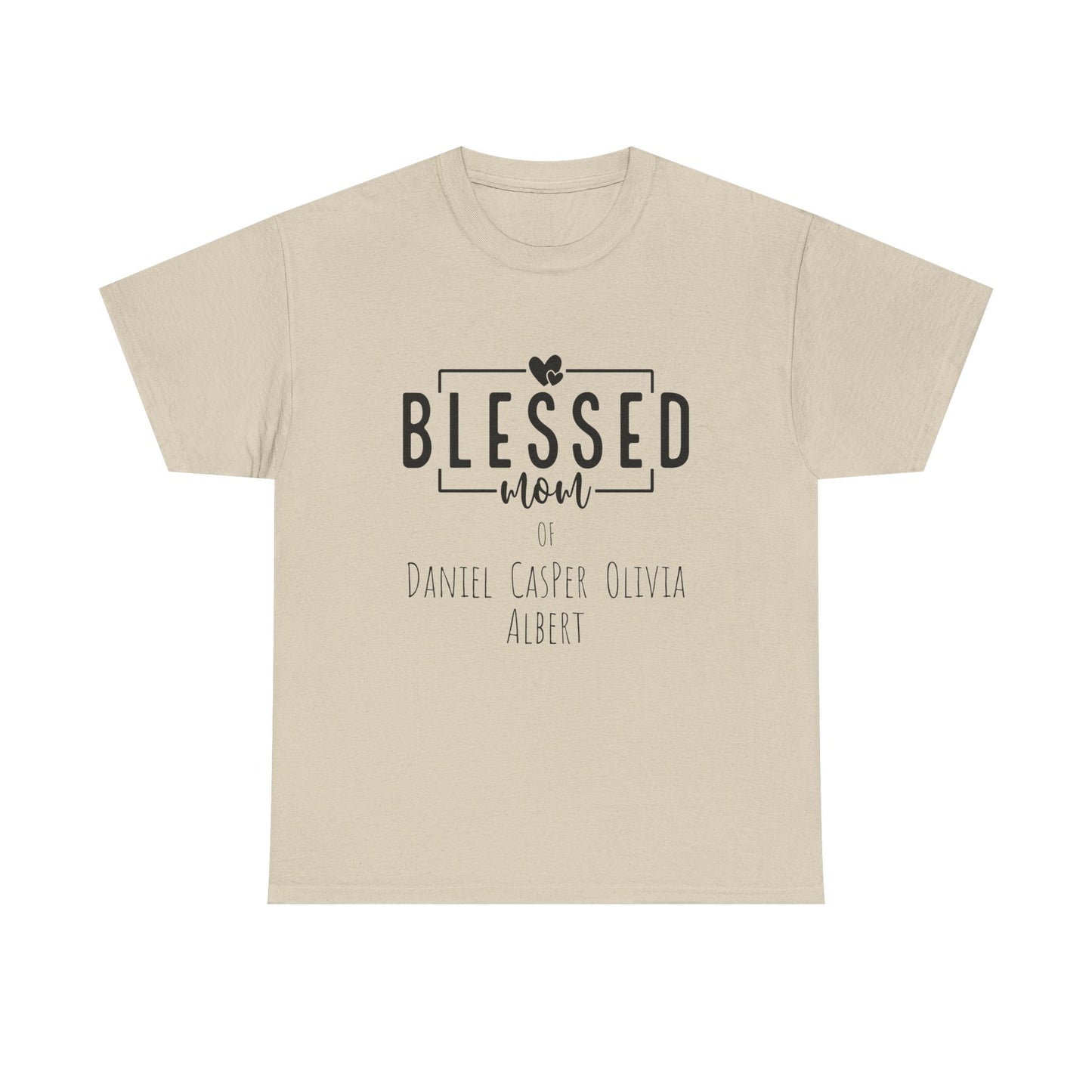 Personalized Blessed Mom Heavy Cotton Tee in different colors - with your kids names!