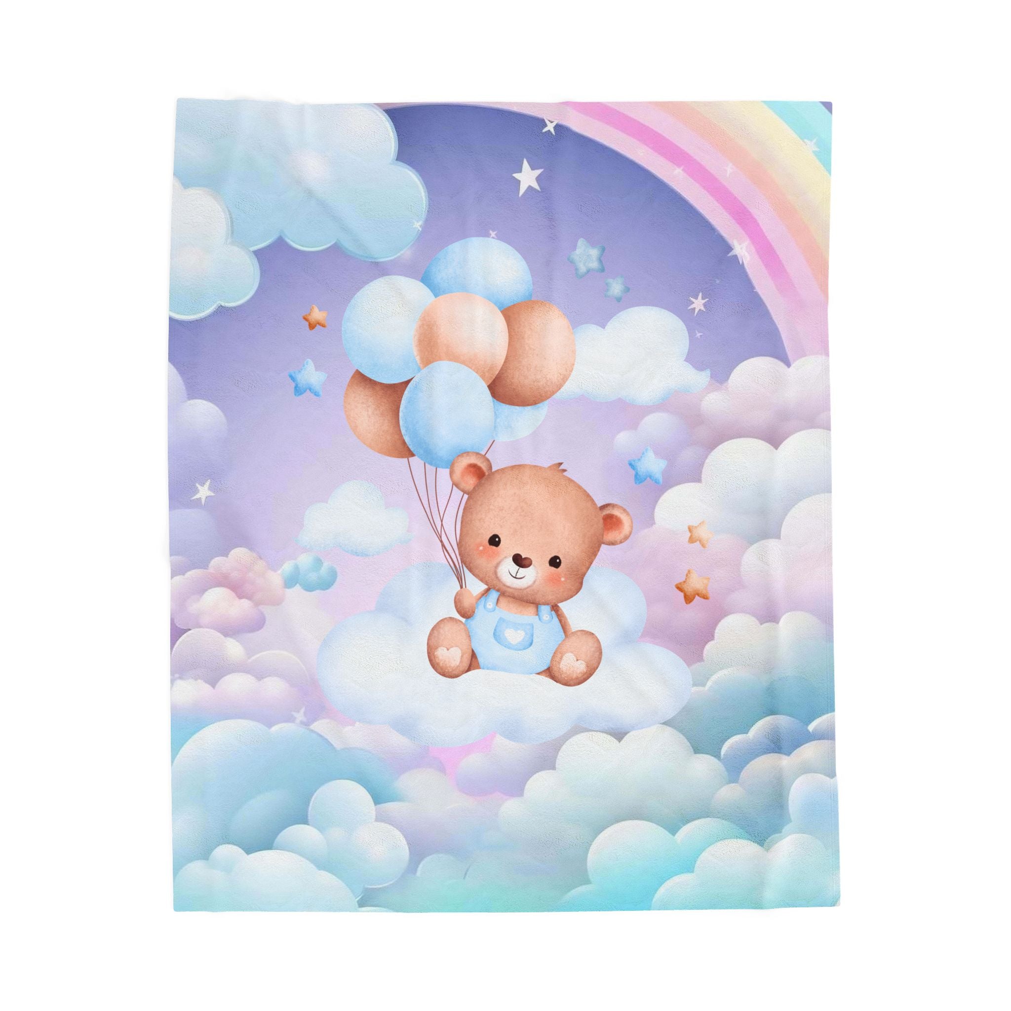 Plush Baby Bear Blanket - Blue Cozy Velveteen Throw