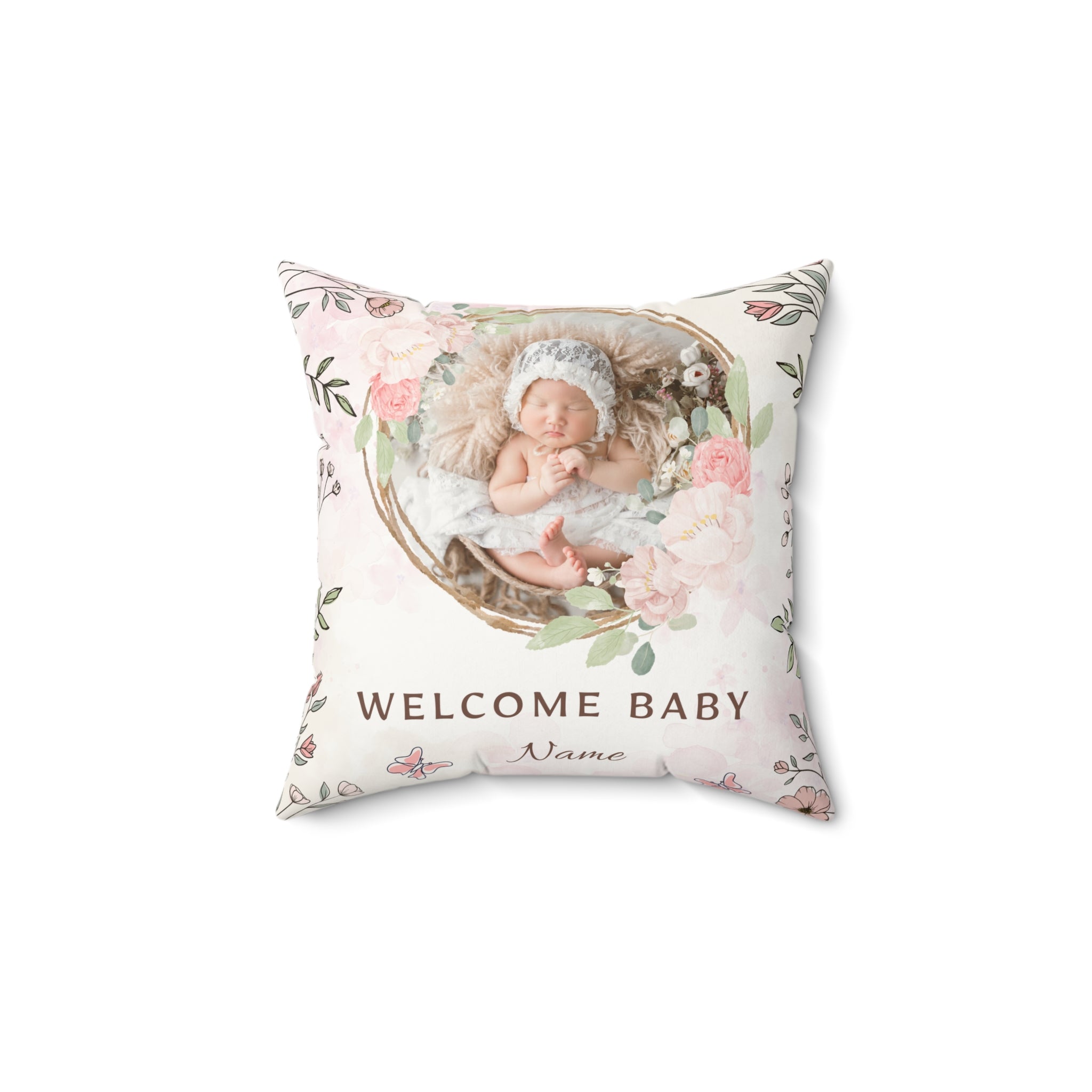 Personalized pillow with baby's photo and name