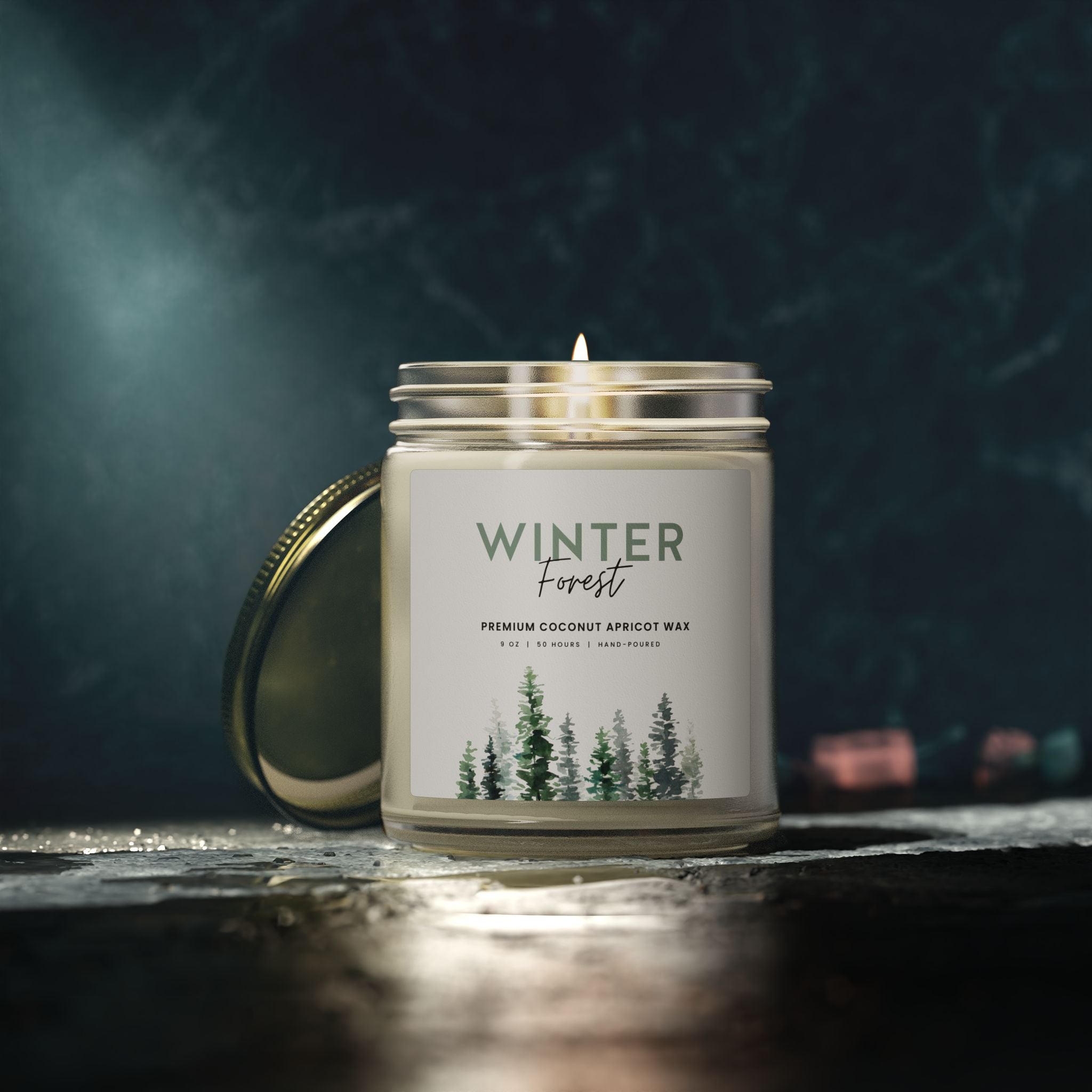 Winter Forest Scented Candle, Coconut Apricot Wax (9oz)