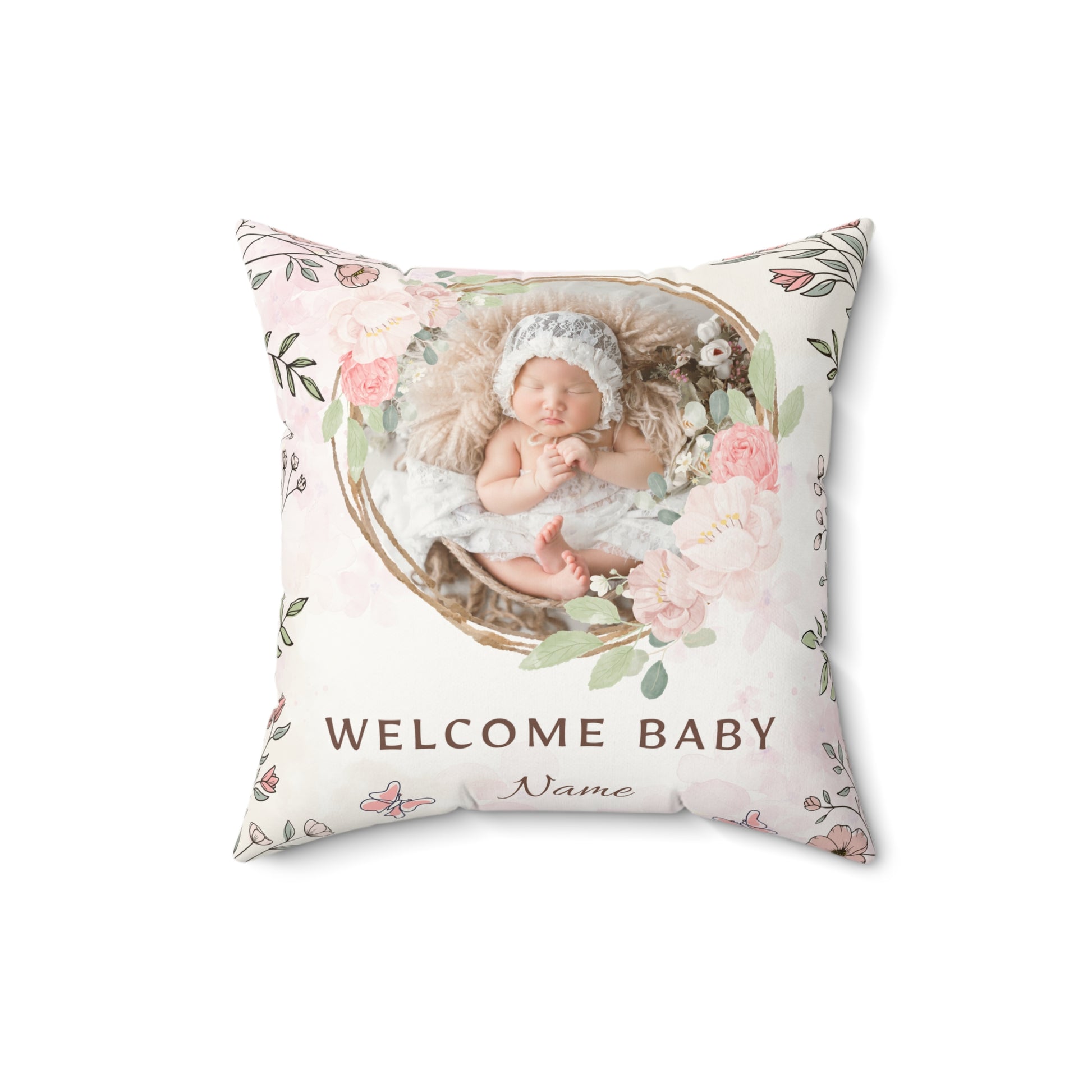 Personalized pillow with baby's photo and name