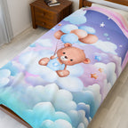 Plush Baby Bear Blanket - Blue Cozy Velveteen Throw