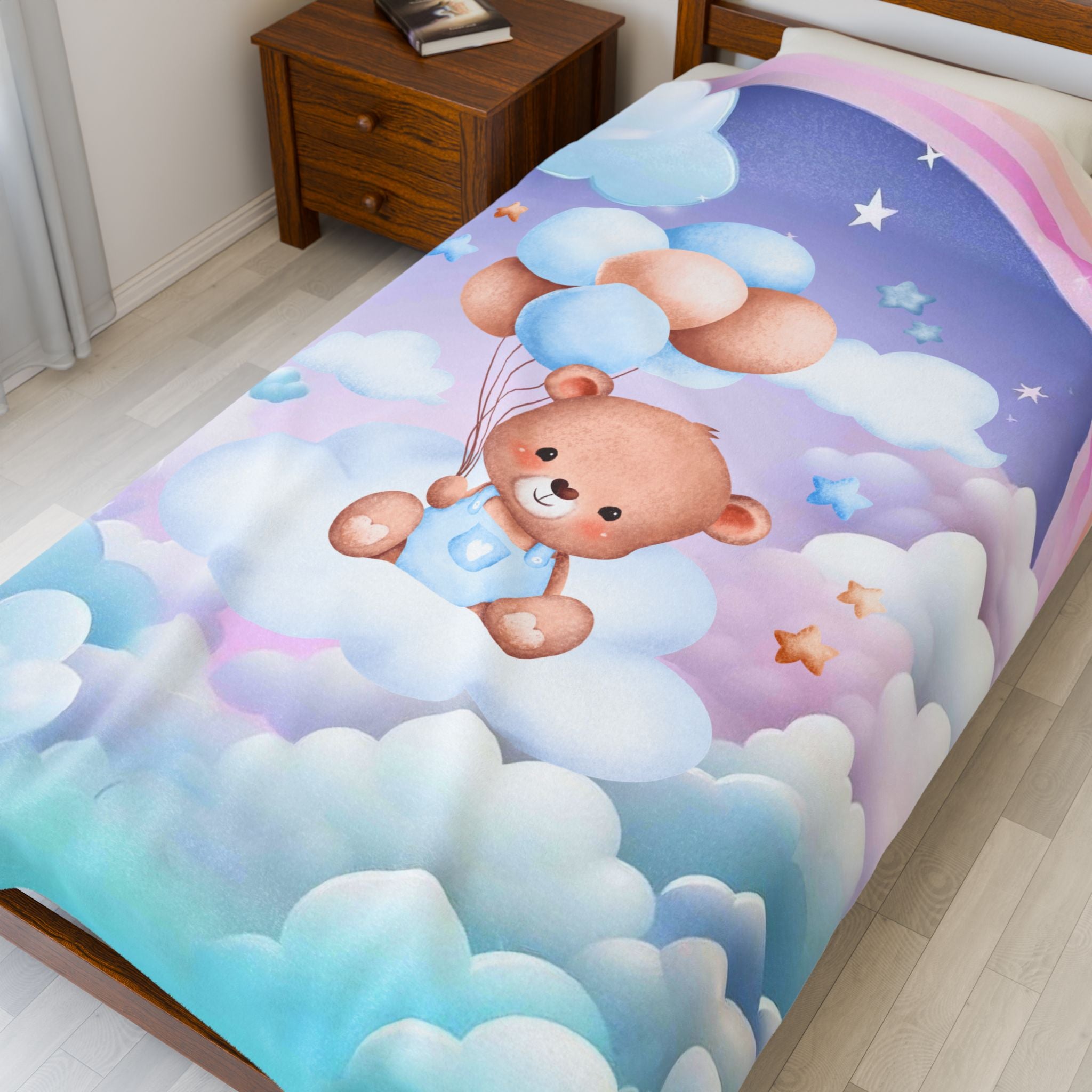 Plush Baby Bear Blanket - Blue Cozy Velveteen Throw