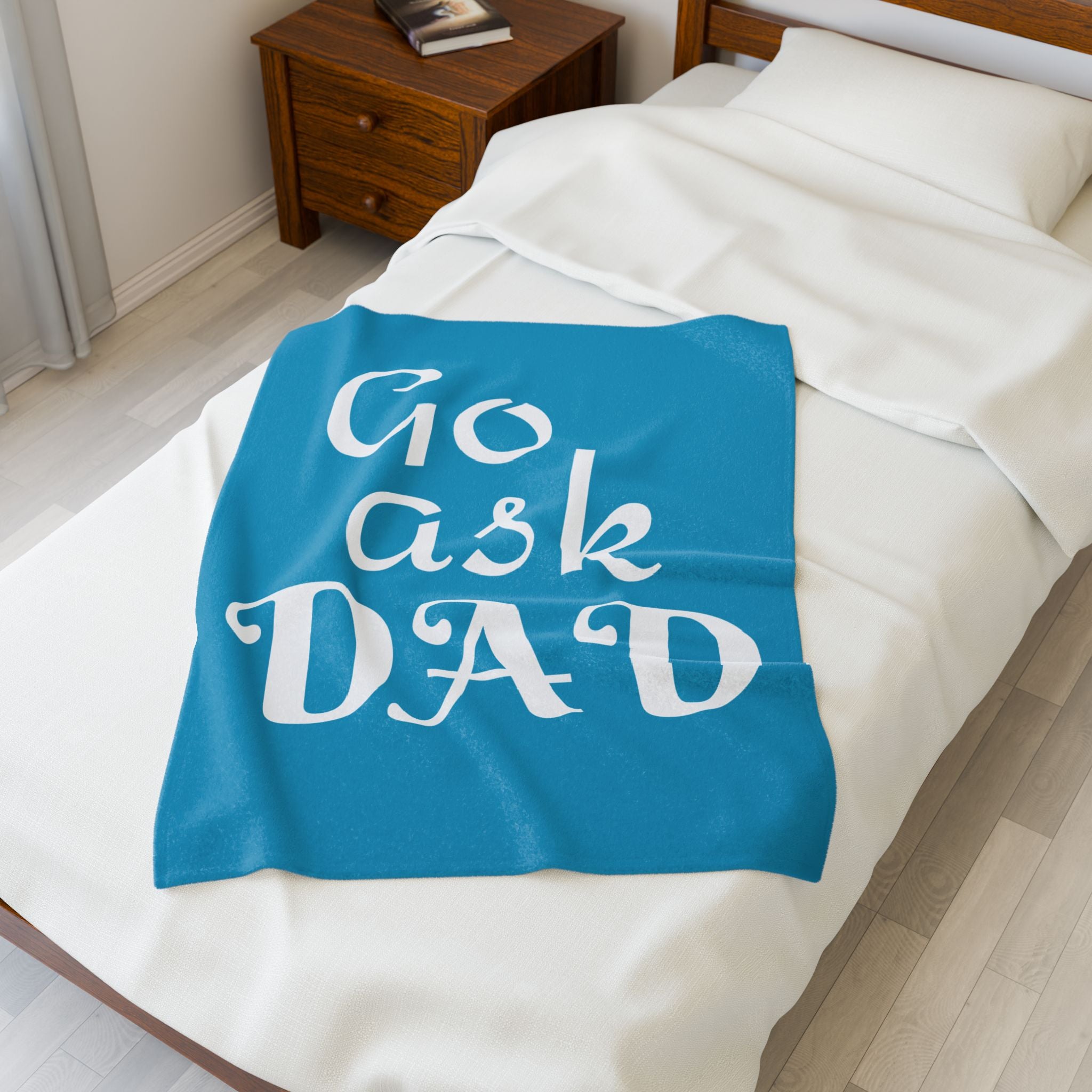 Velveteen Plush Blanket Go Ask Dad Blue