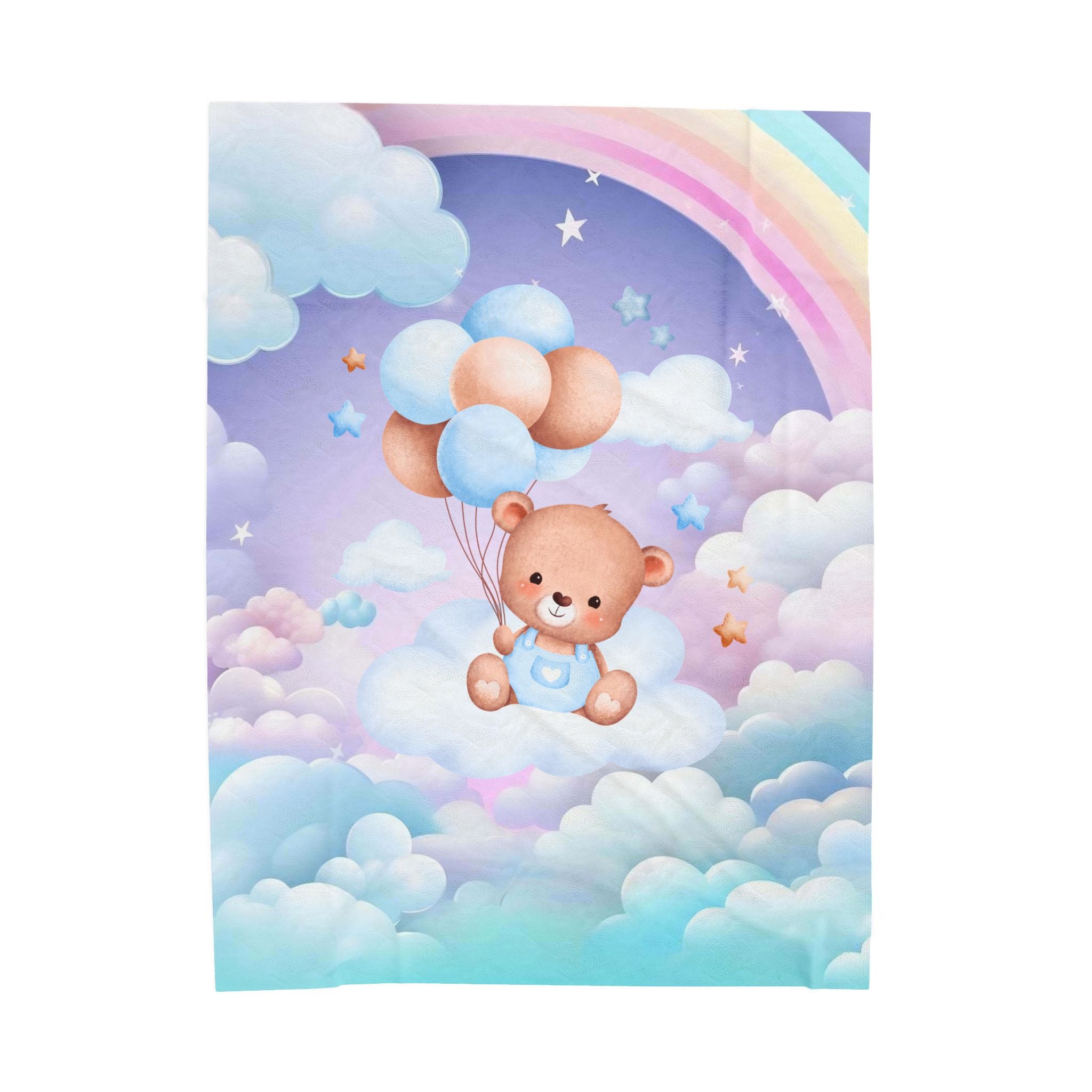 Plush Baby Bear Blanket - Blue Cozy Velveteen Throw