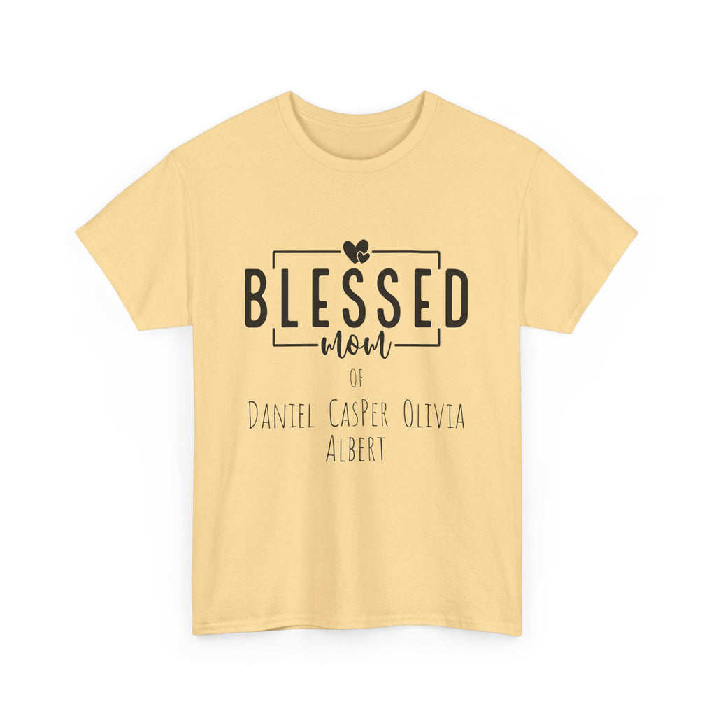 Personalized Blessed Mom Heavy Cotton Tee in different colors - with your kids names!