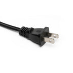 Black power cord with plug on a white background