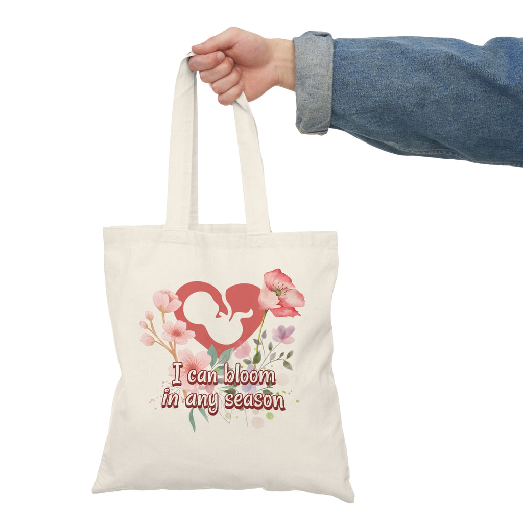 Bolsa de tela natural 100% algodón Estampado por ambos lados | Puedo florecer en cualquier estación