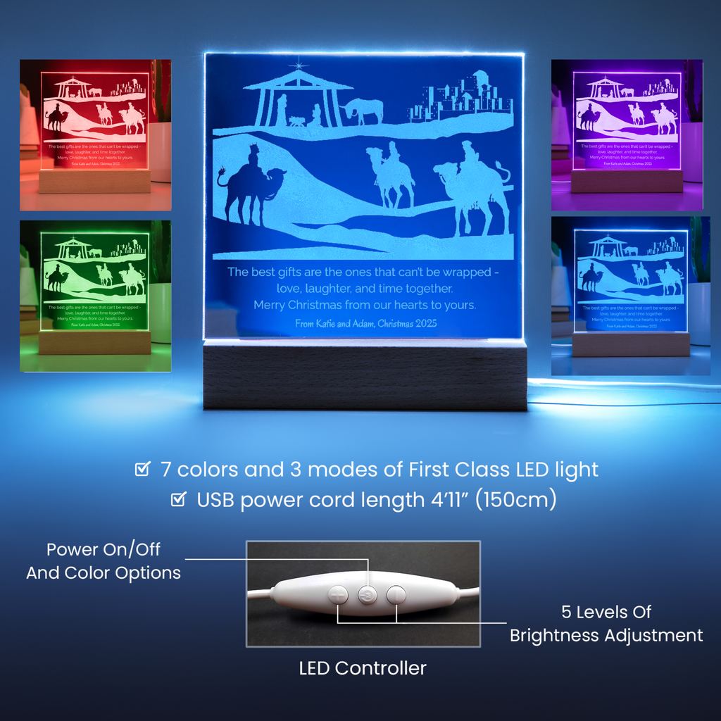 Christmas Nativity Engraved Acrylic Plaque with Personalized Wishes LED