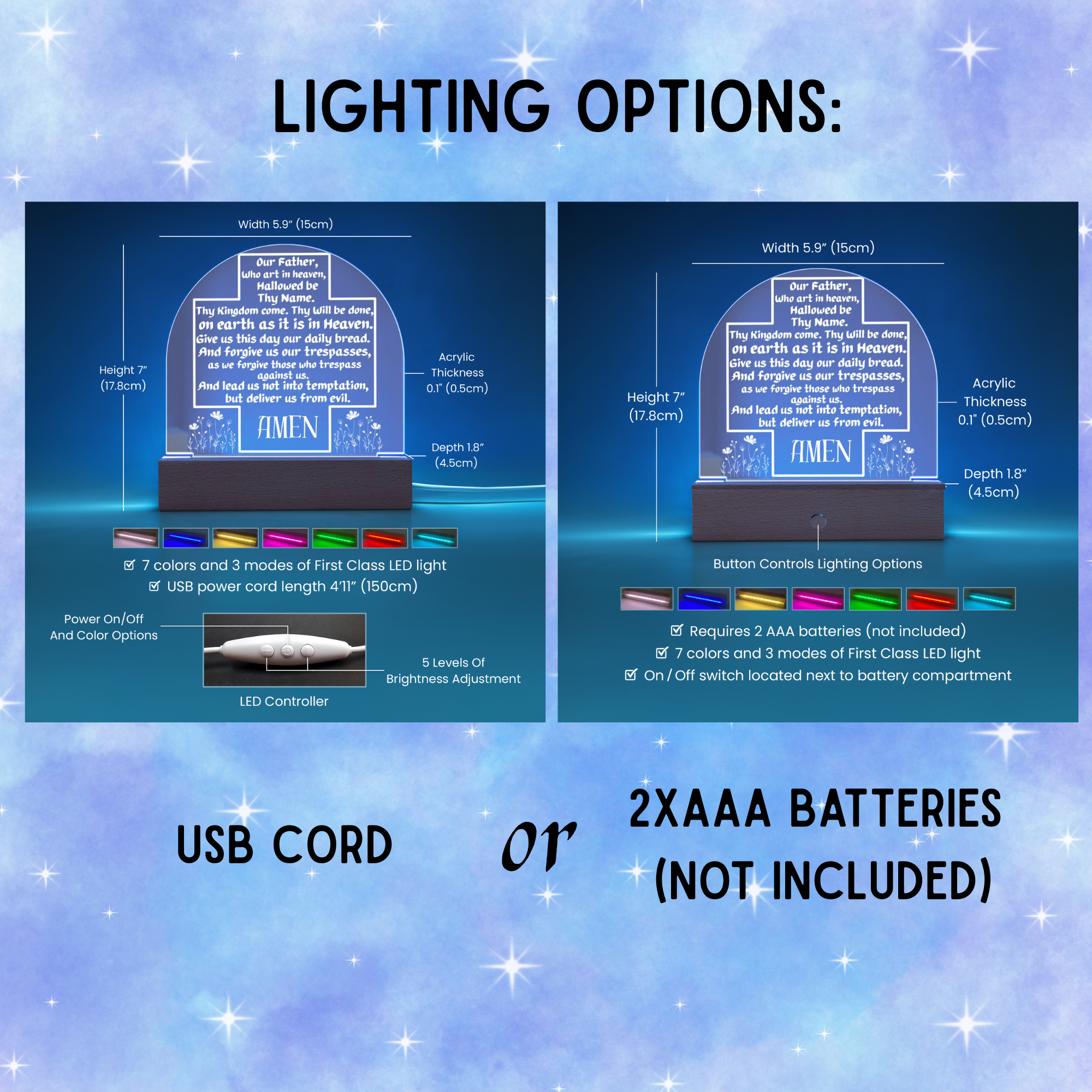 Our Father Prayer Cross LED Acrylic Dome Plaque